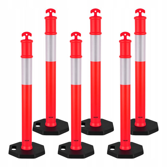 VEVOR TRAFFIC BARRIER BOLLARDS 6 PCS 114 CM WITH WEIGHTED BASE