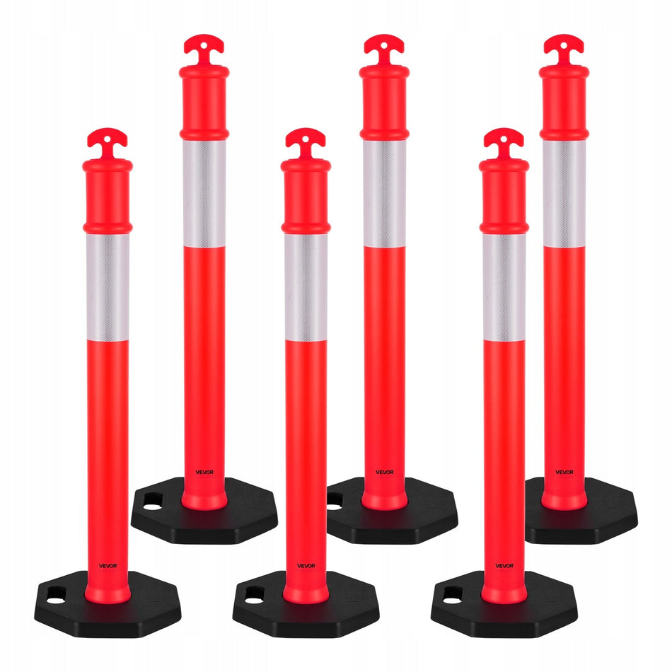 VEVOR TRAFFIC BARRIER BOLLARDS 6 PCS 114 CM WITH WEIGHTED BASE