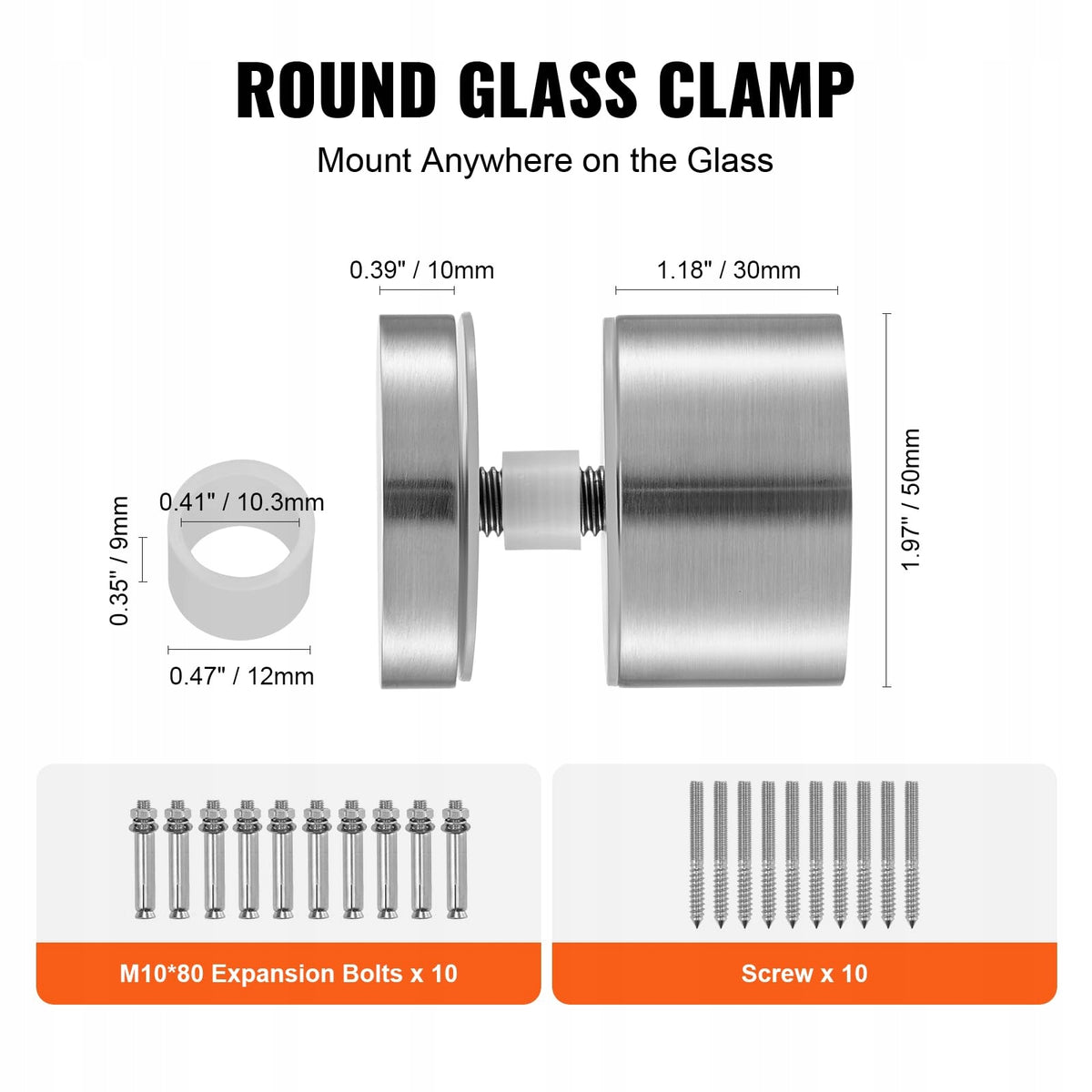 VEVOR GLASS CLAMP 10 PCS ROUND RAILING BRACKET STAINLESS STEEL 316