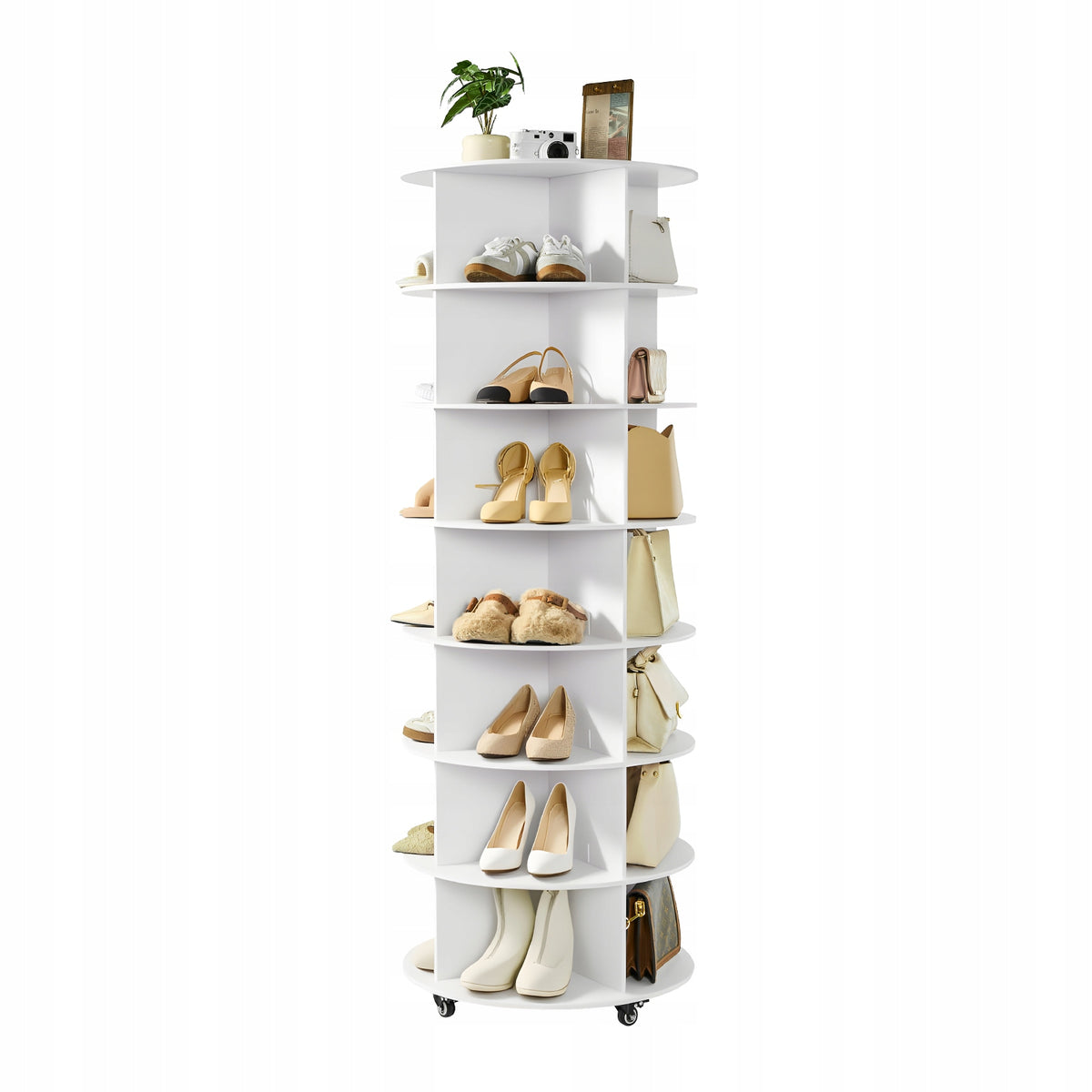 PROFESSIONAL VEVOR ROTATING SHOE RACK 7 TIERS FOR 28 PAIRS OF SHOES WHITE