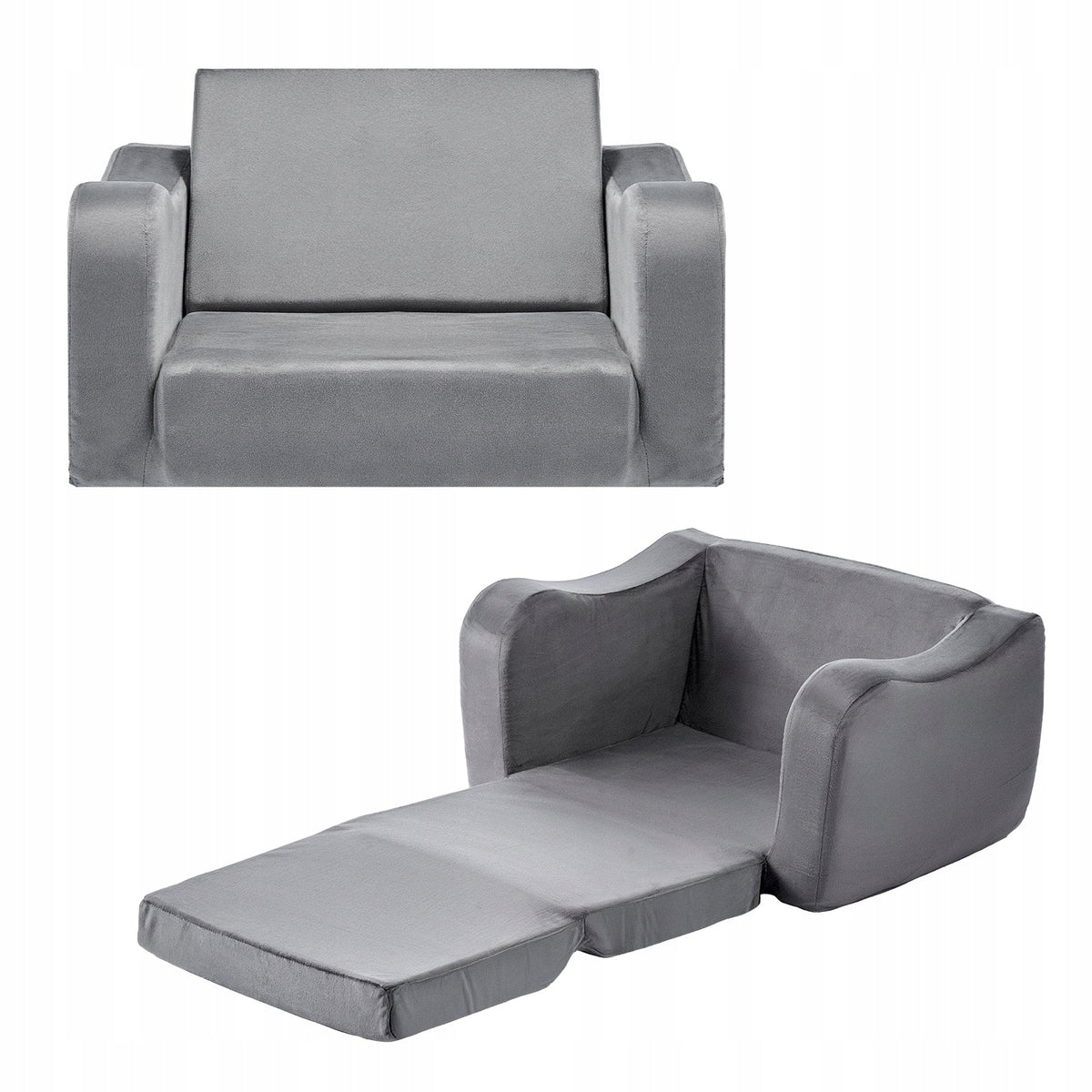 VEVOR FOLDABLE 2-IN-1 CHILDREN'S SOFA ARMCHAIR WITH 28D SPONGE SHORT PLUSH GREY