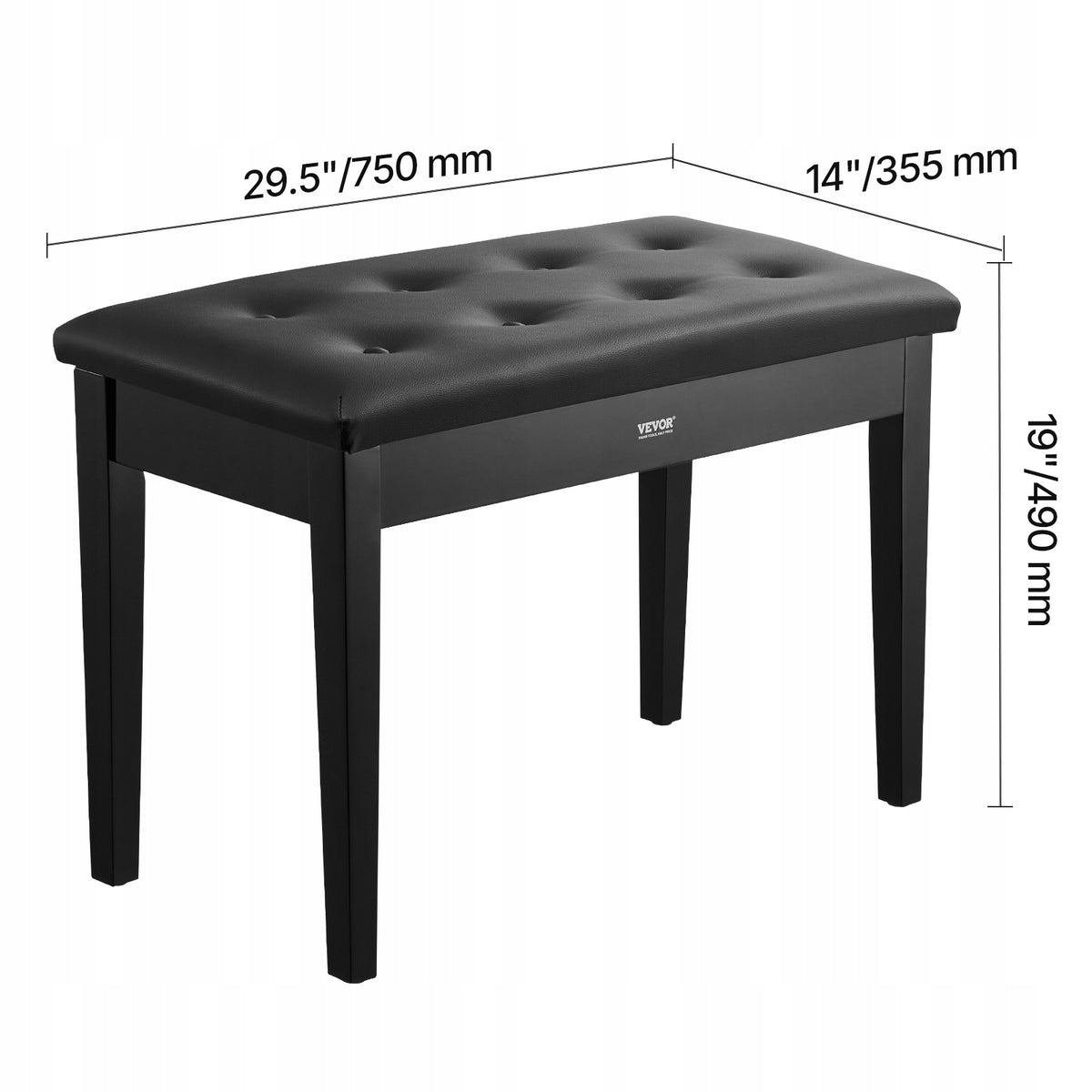 VEVOR ADJUSTABLE PIANO STOOL DUET BENCH WITH STORAGE