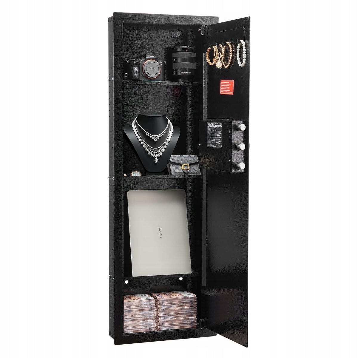 VEVOR WALL SAFE WITH PASSWORD AND KEY STRONG STEEL WITH ALARM AND SHELVES