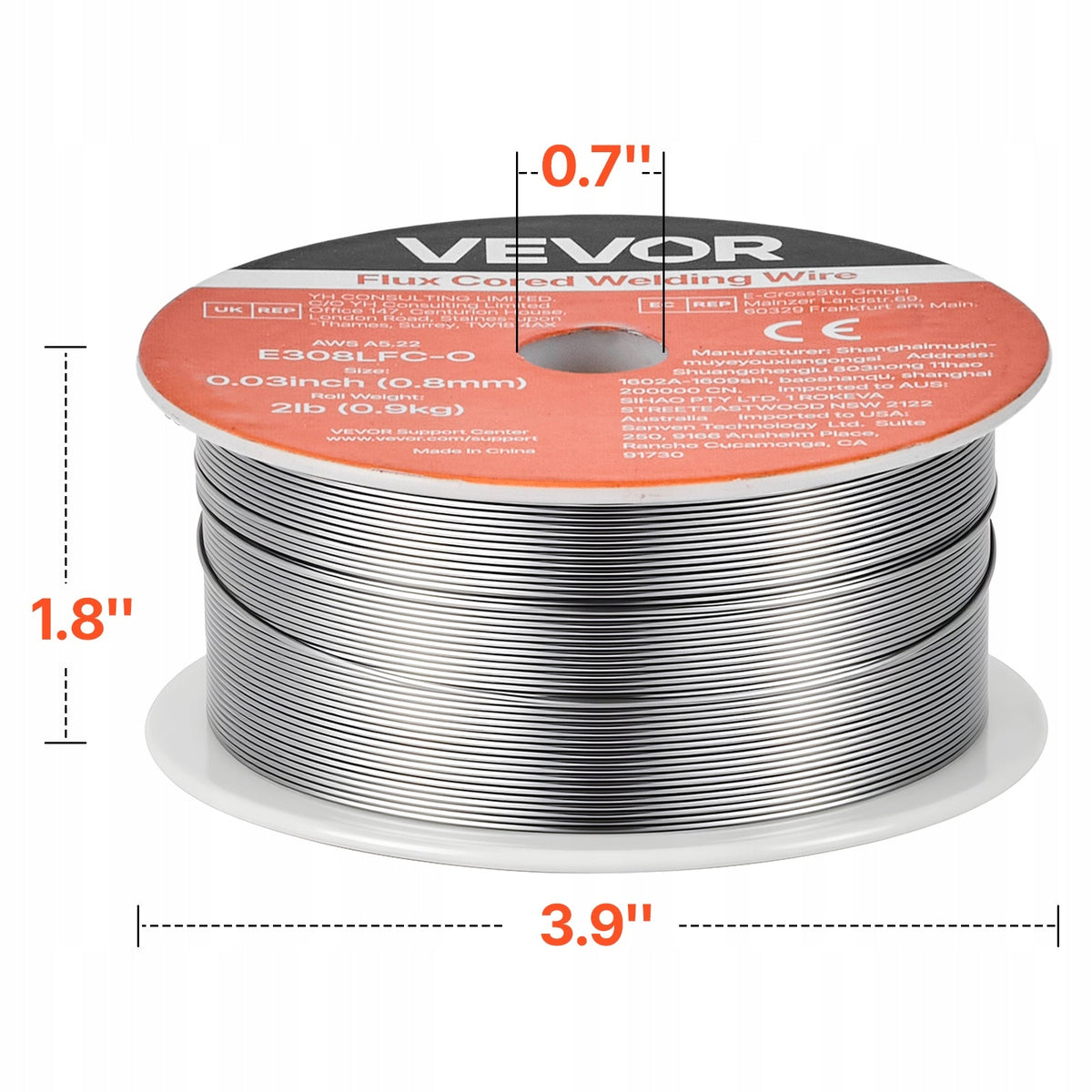VEVOR FLUX CORED WIRE 0.8MM 0.9KG FOR MIG WELDING E308LFC-O GASLESS