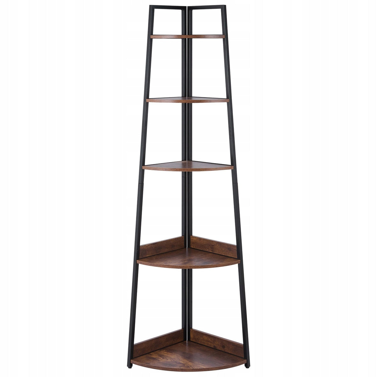 PROFESSIONAL VEVOR 5-TIER CORNER SHELF BLACK FRAME WOODEN SHELVES