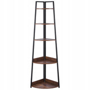 PROFESSIONAL VEVOR 5-TIER CORNER SHELF BLACK FRAME WOODEN SHELVES