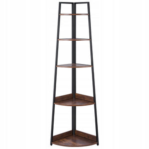 PROFESSIONAL VEVOR 5-TIER CORNER SHELF BLACK FRAME WOODEN SHELVES