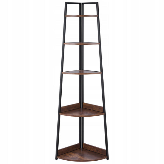 PROFESSIONAL VEVOR 5-TIER CORNER SHELF BLACK FRAME WOODEN SHELVES