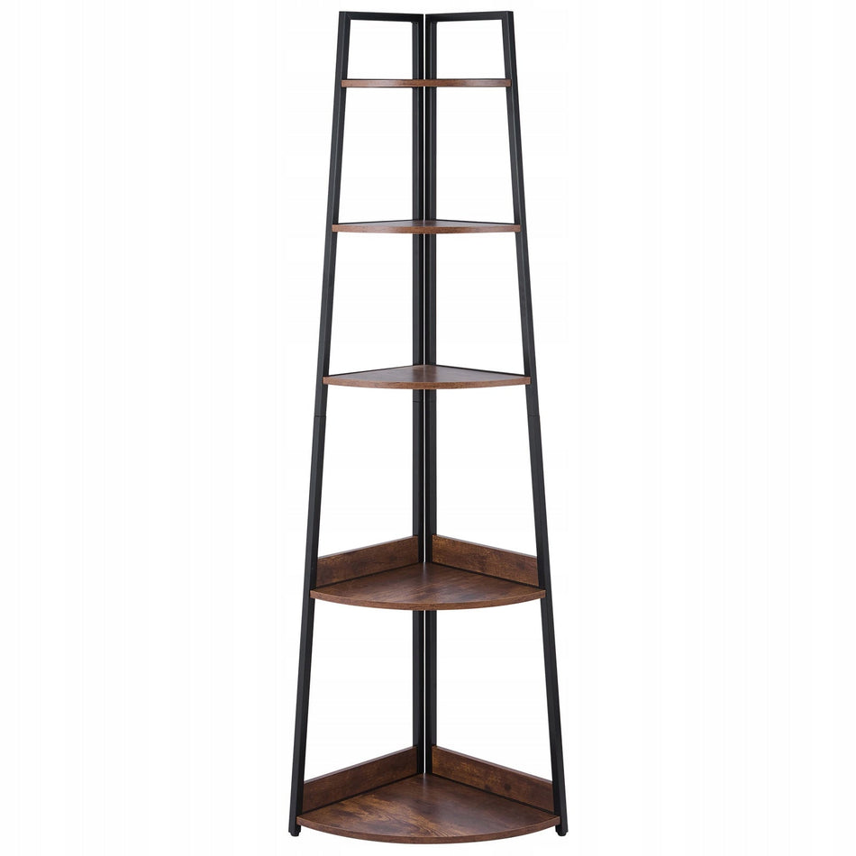 PROFESSIONAL VEVOR 5-TIER CORNER SHELF BLACK FRAME WOODEN SHELVES