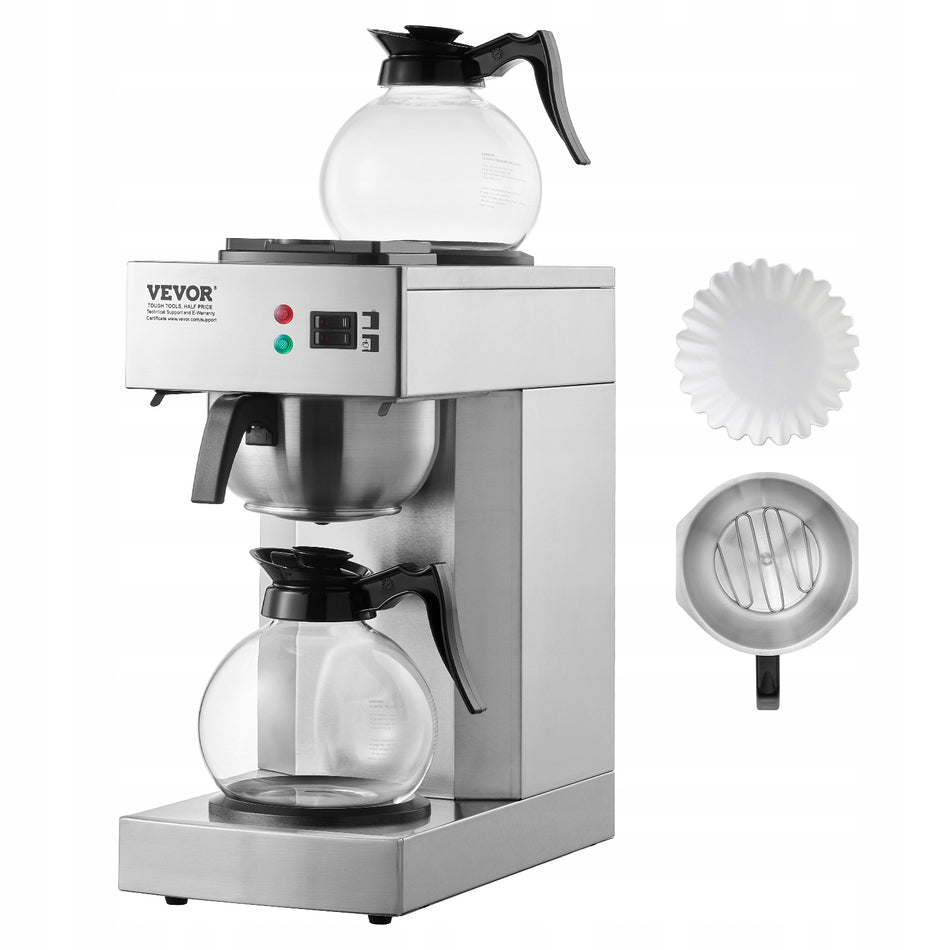 VEVOR 12-CUP DRIP COFFEE MAKER WITH 2 GLASS CARAFES