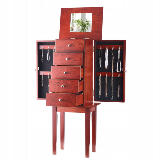 VEVOR WOODEN STANDING JEWELRY CABINET WITH 4 DRAWERS AND MIRROR