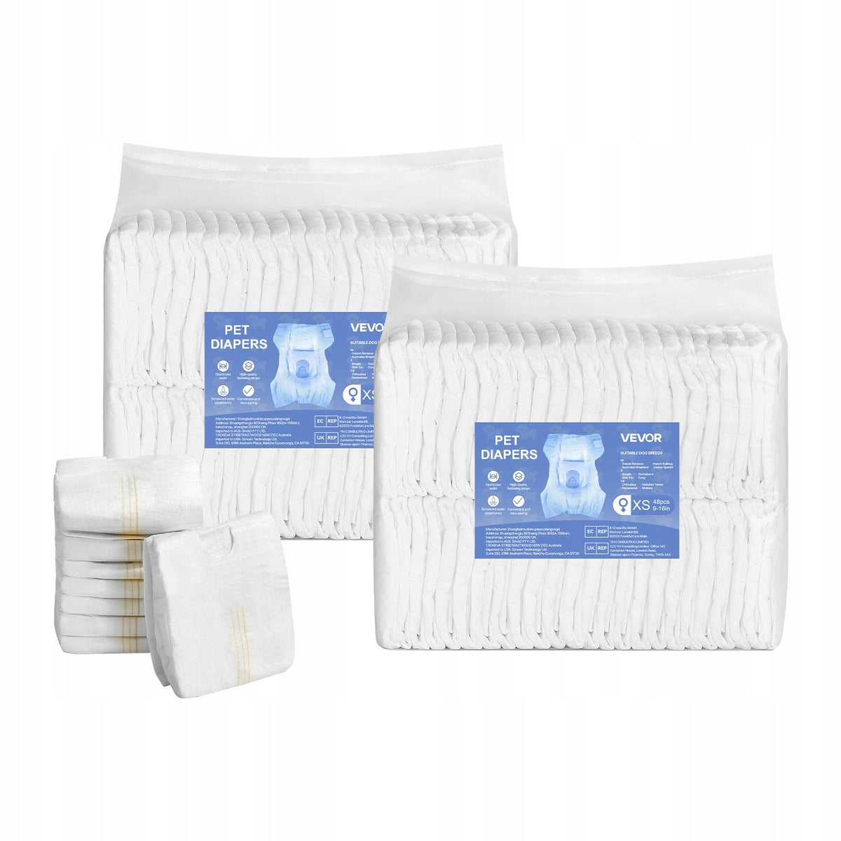 VEVOR DISPOSABLE DOG DIAPERS XS 9-16 INCHES 96 COUNT SUPER ABSORBENT