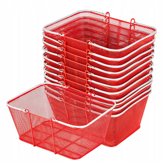 VEVOR HEAVY-DUTY SHOPPING BASKET 12 PCS 22L METAL WITH HANDLES RED