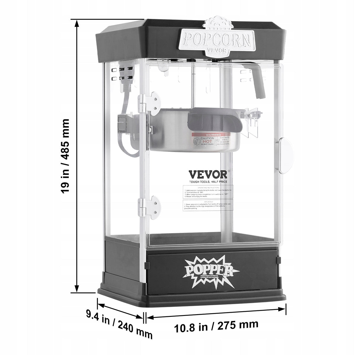 PROFESSIONAL POPCORN MACHINE VEVOR 480W BLACK 4OZ ACCESSORY SET