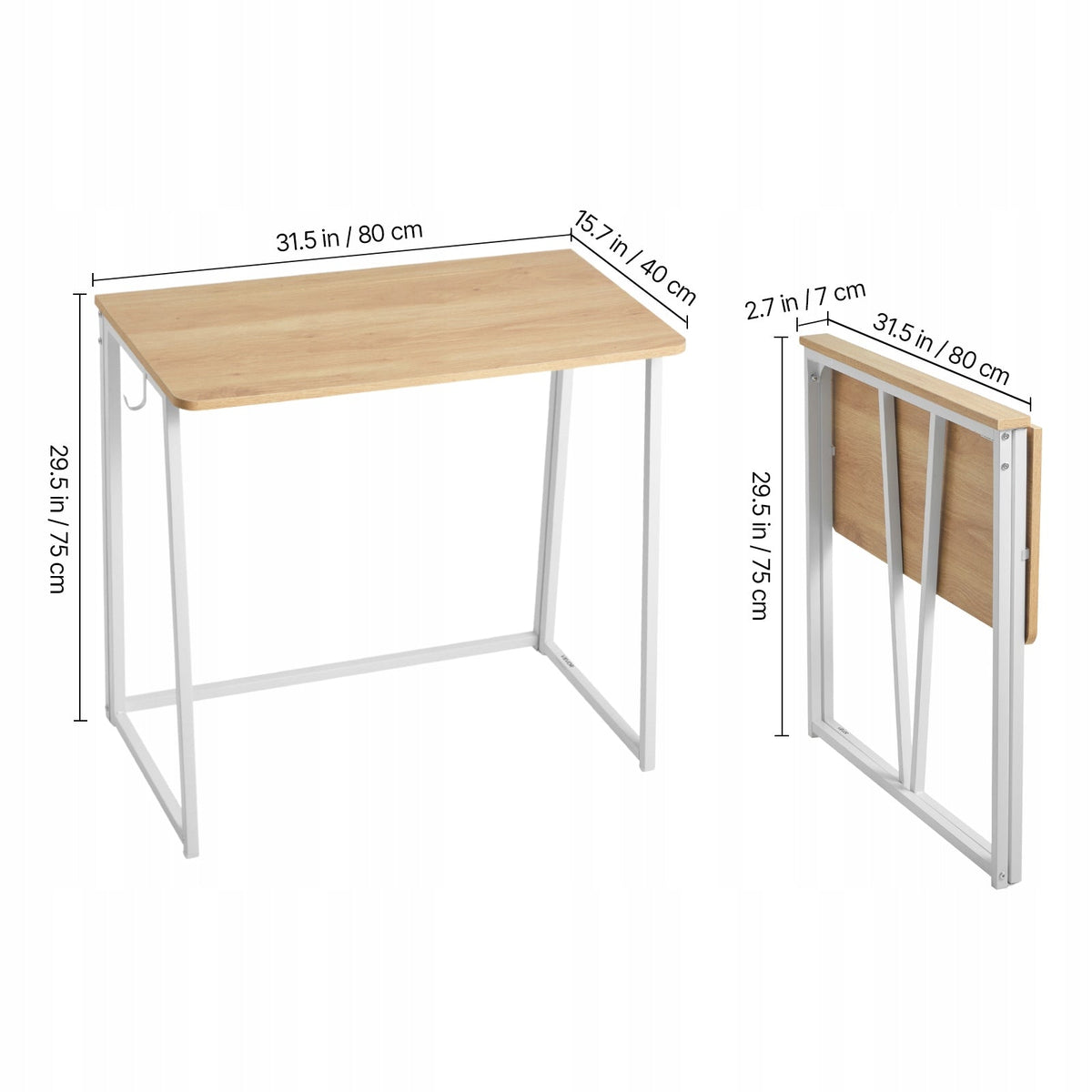 VEVOR SMALL FOLDING DESK 80X48 CM WOODEN TOP STABLE FOLDING DESK