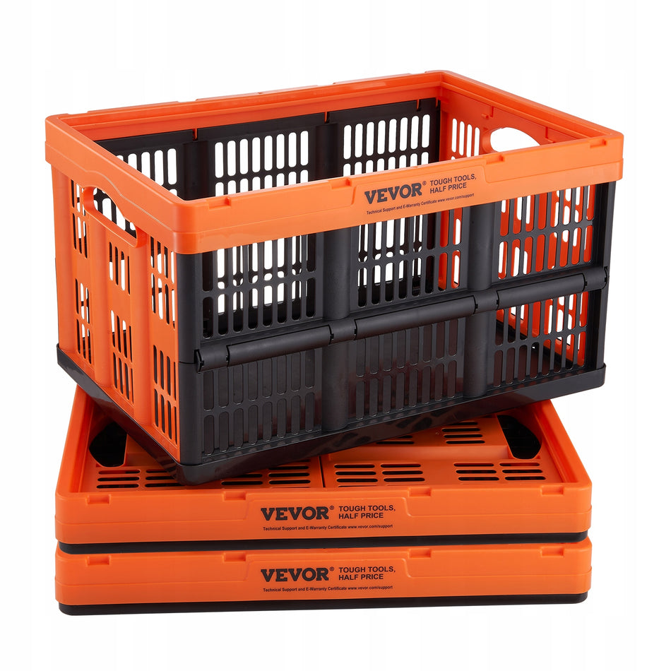 VEVOR SET OF 3 FOLDABLE BOXES 45L PP STRONG AND ERGONOMIC BLACK