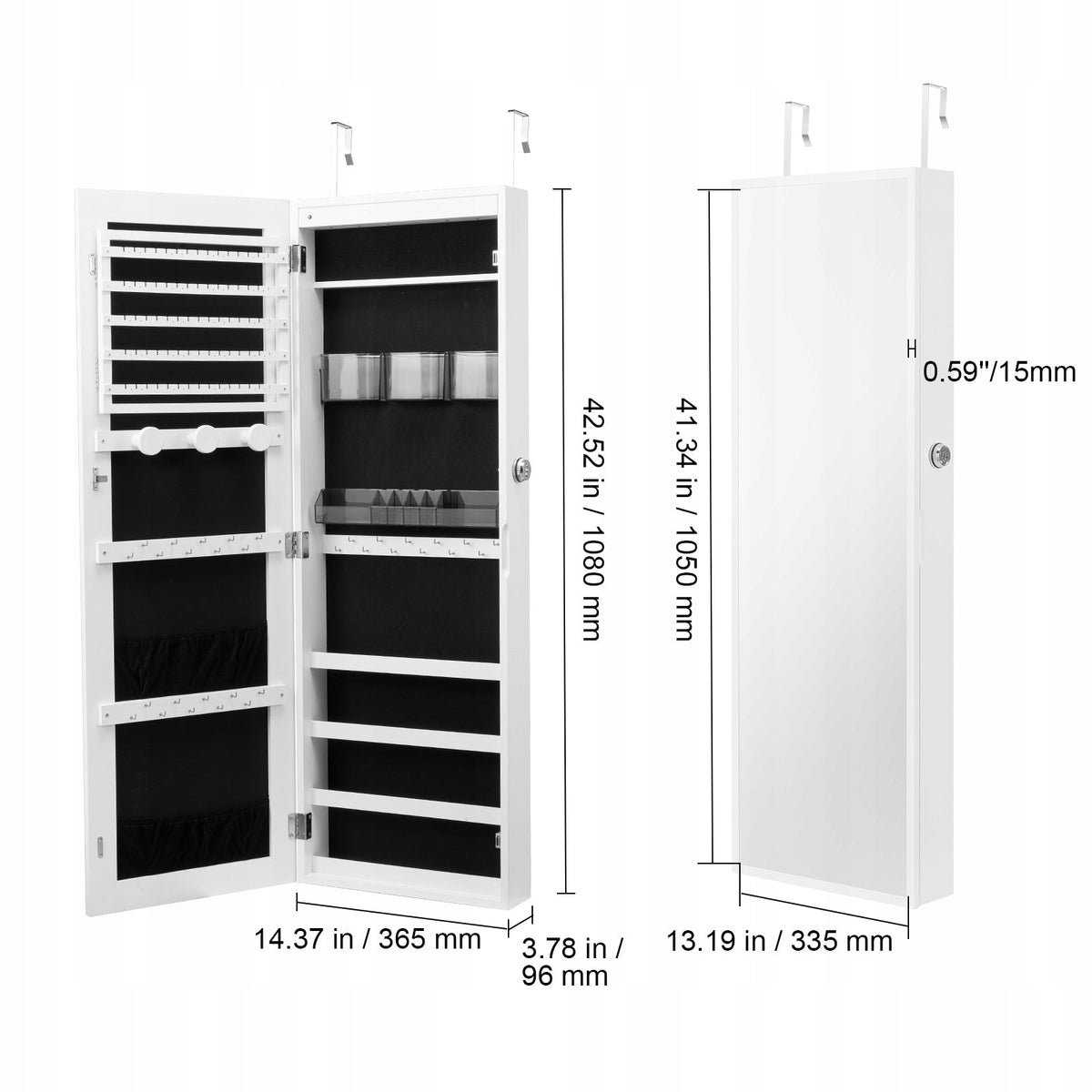 VEVOR STURDY LOCKABLE JEWELLERY CABINET WITH MIRROR 108 CM WHITE