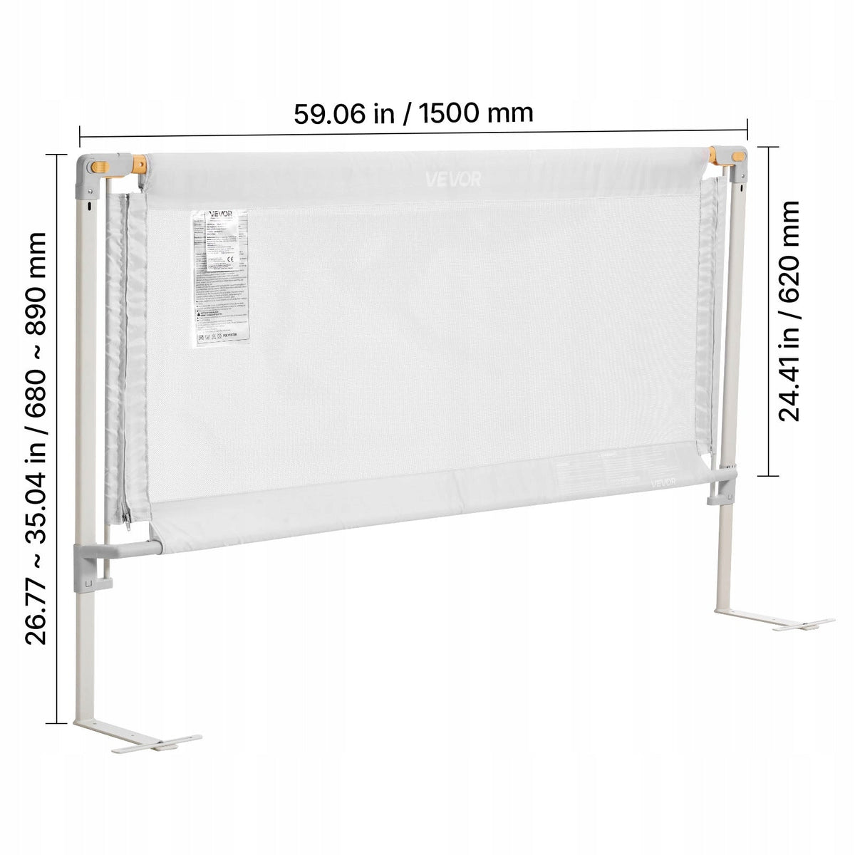 VEVOR BED GUARD RAIL ADJUSTABLE STRONG GREY 1500X620MM