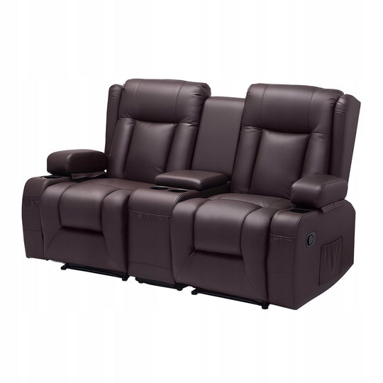 VEVOR LEATHER SOFA BED WITH ADJUSTABLE RECLINER AND CENTER CONSOLE