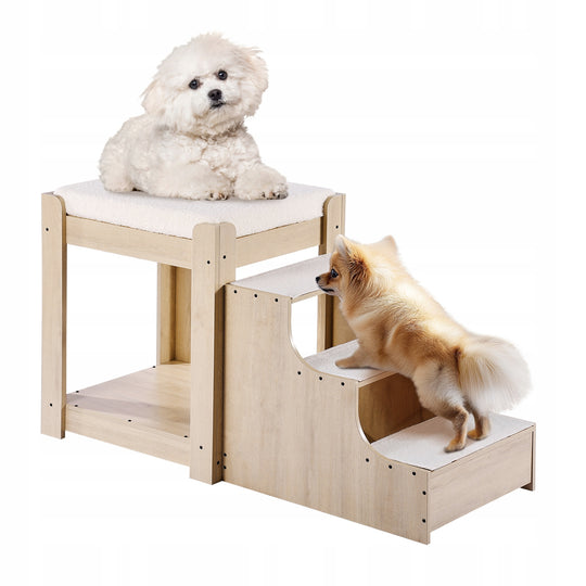 VEVOR PET BUNK BED WITH STAIRS BEIGE WOODEN STRONG