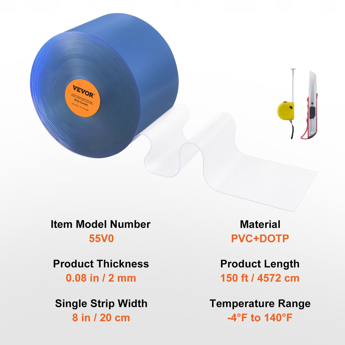 VEVOR PROFESSIONAL PVC STRIP CURTAIN 150FT X 20CM THICKNESS 2MM