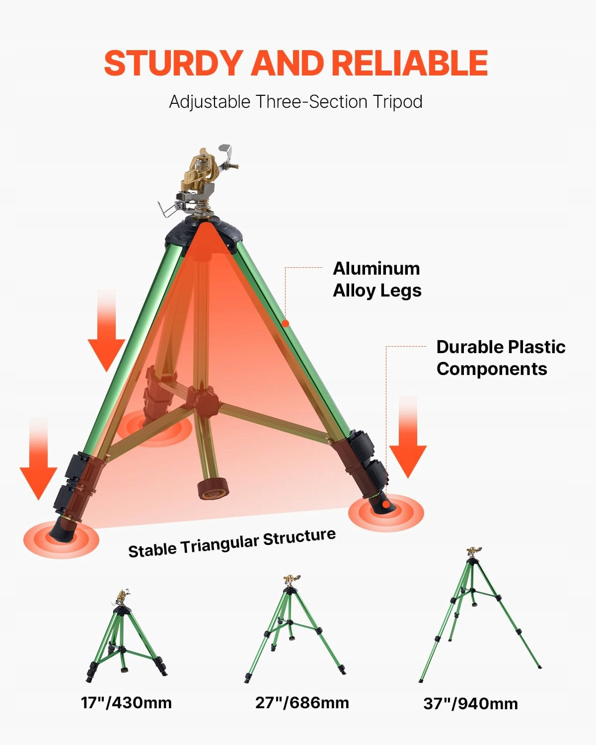 VEVOR TELESCOPIC SPRINKLER TRIPOD 2 PCS BRASS HEAD 360 ADJUSTMENT