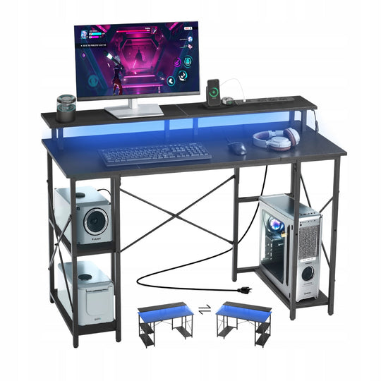 VEVOR COMPUTER DESK WITH SMART LEDS AND OUTLETS BLACK