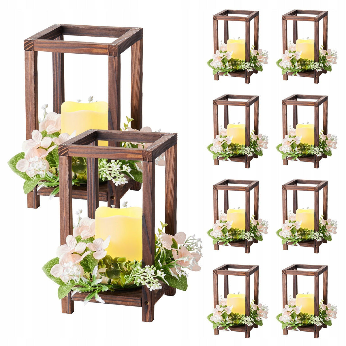 VEVOR 10-PIECE WOODEN LANTERN SET FOR WEDDINGS BROWN SOLID