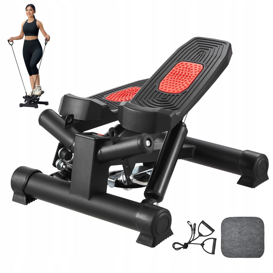 VEVOR MINI HYDRAULIC FITNESS STEPPER WITH RESISTANCE BANDS LCD 150KG LOAD CAPACITY