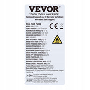 VEVOR ELECTRIC SWIMMING POOL HEAT PUMP 3.22-15.25KW POWERFUL