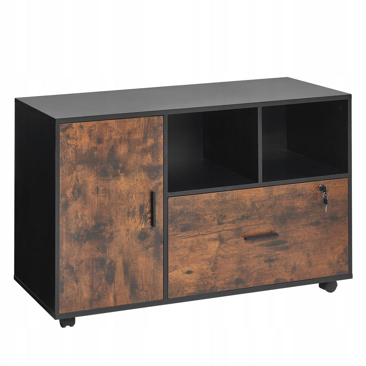 VEVOR WOODEN MOBILE OFFICE FILING CABINET WITH OPEN SHELVES