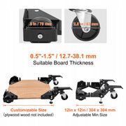 VEVOR MOBILE BASE ADJUSTABLE 241X241MM 181KG LOAD CAPACITY STRONG SOLID