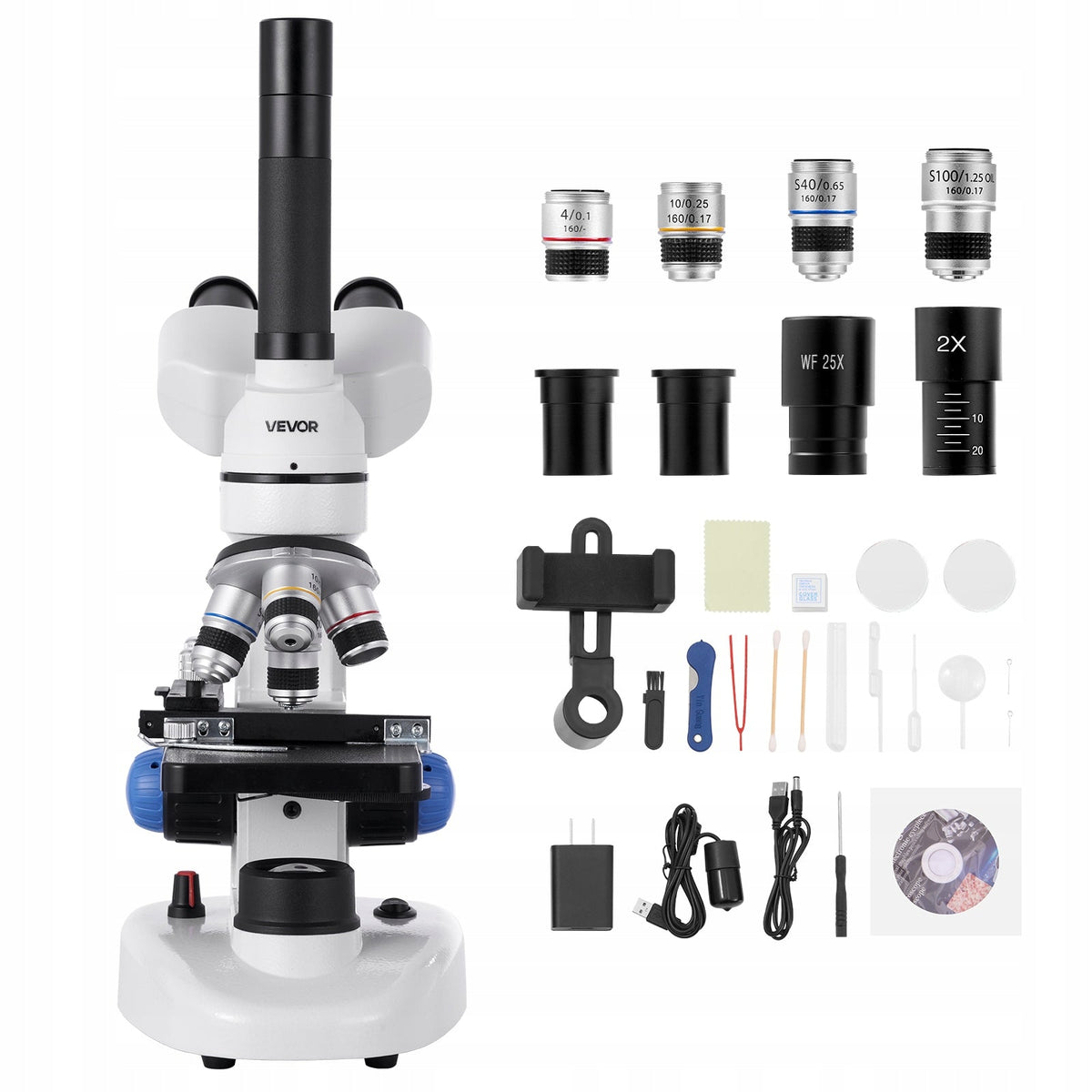 VEVOR 40-5000X LED PROFESSIONAL TRINOCULAR MICROSCOPE EDUCATIONAL KIT