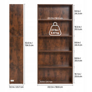 VEVOR SLIM BOOKCASE 5 TIERS ADJUSTABLE SHELVES STURDY BROWN