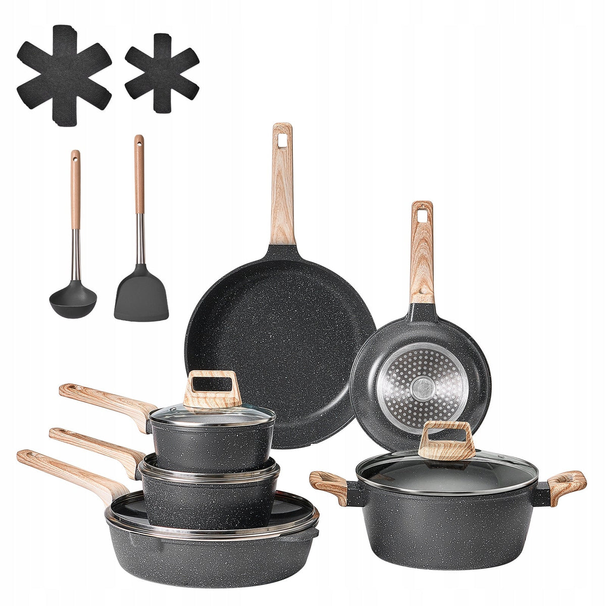 VEVOR 17-PIECE PREMIUM BLACK INDUCTION POT AND PAN SET