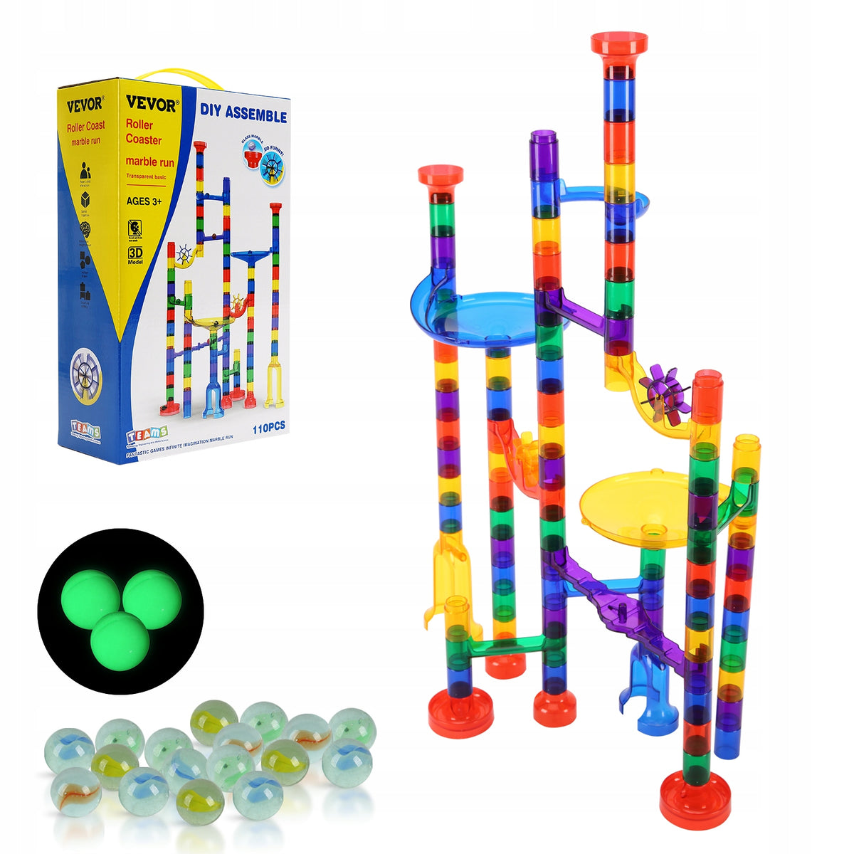 VEVOR MARBLE RUN SET 110 PIECES EDUCATIONAL MAZE GAME WITH LIGHTS
