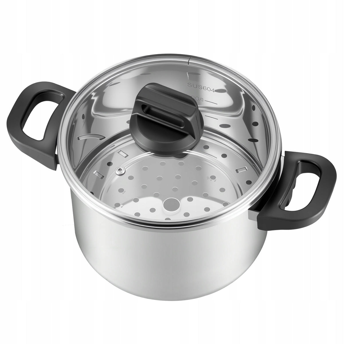 VEVOR 6L Stainless Steel Pressure Cooker with Steamer Basket and Glass Lid