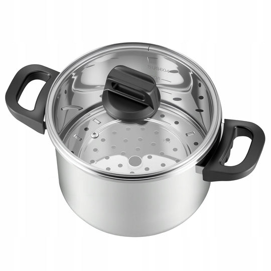 VEVOR 6L Stainless Steel Pressure Cooker with Steamer Basket and Glass Lid