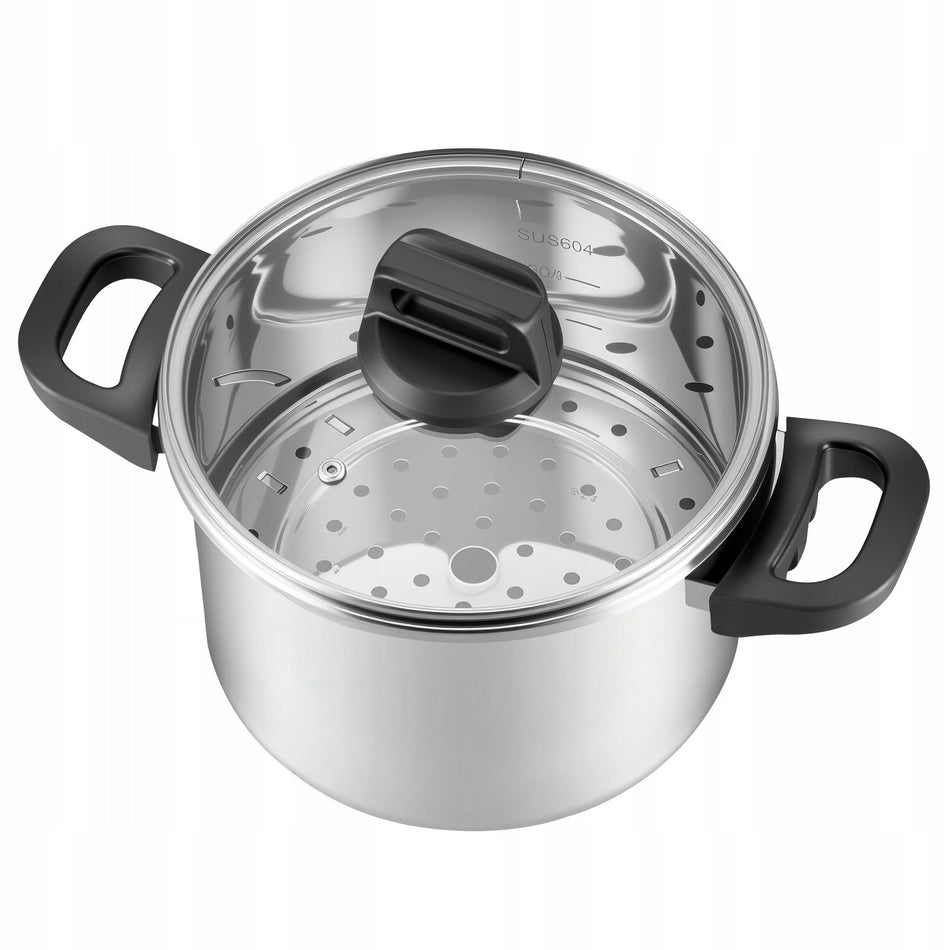 VEVOR 6L Stainless Steel Pressure Cooker with Steamer Basket and Glass Lid