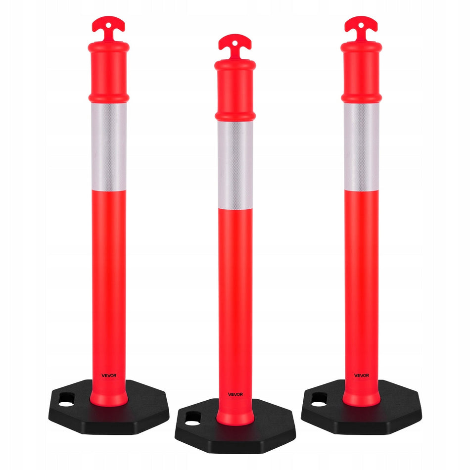 VEVOR 114 CM PROFESSIONAL TRAFFIC BOLLARD, 3 PCS WITH WEIGHTED BASE