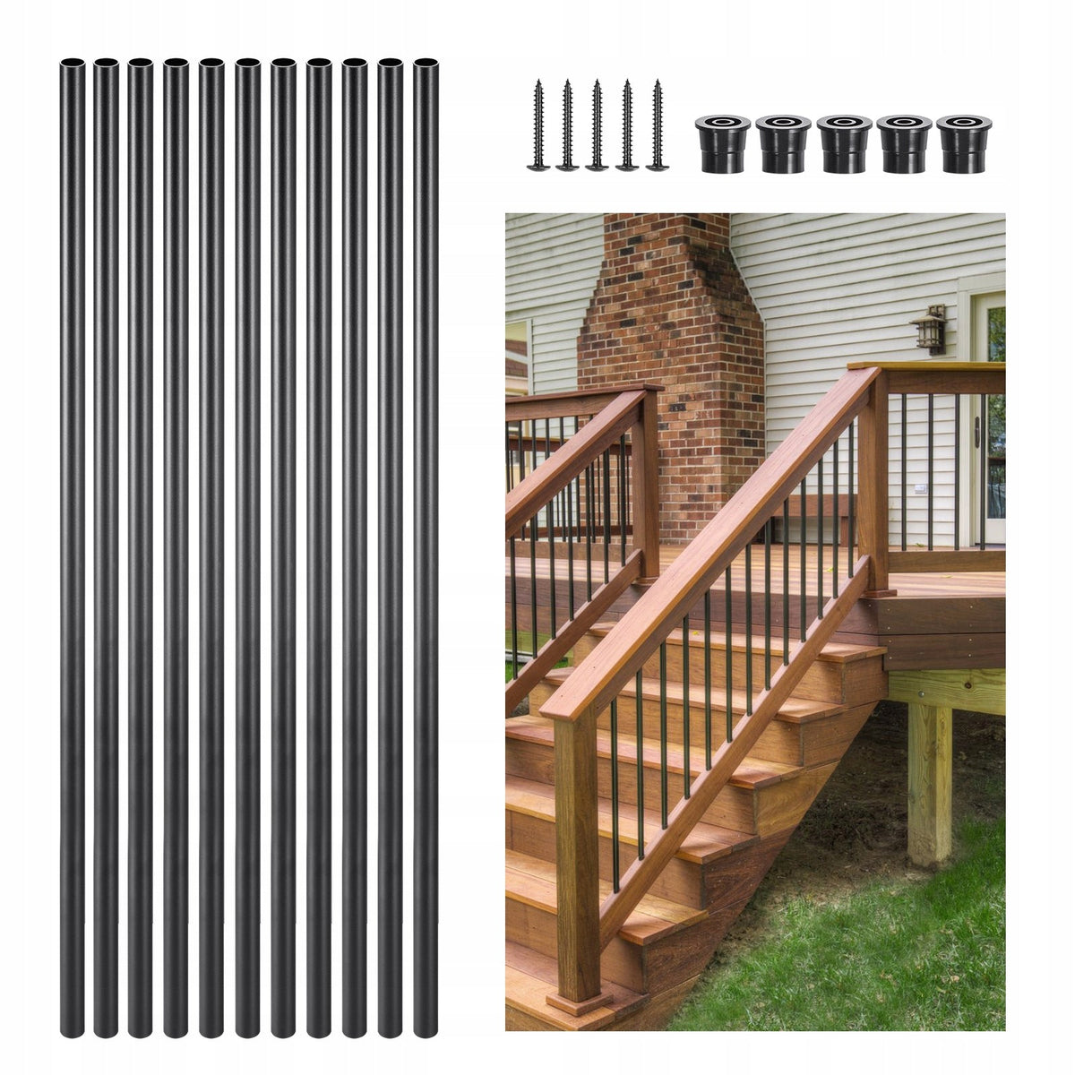 STAIR BALUSTRADE VEVOR 51 ELEMENTS ALUMINUM STAIR SPINDLE BLACK