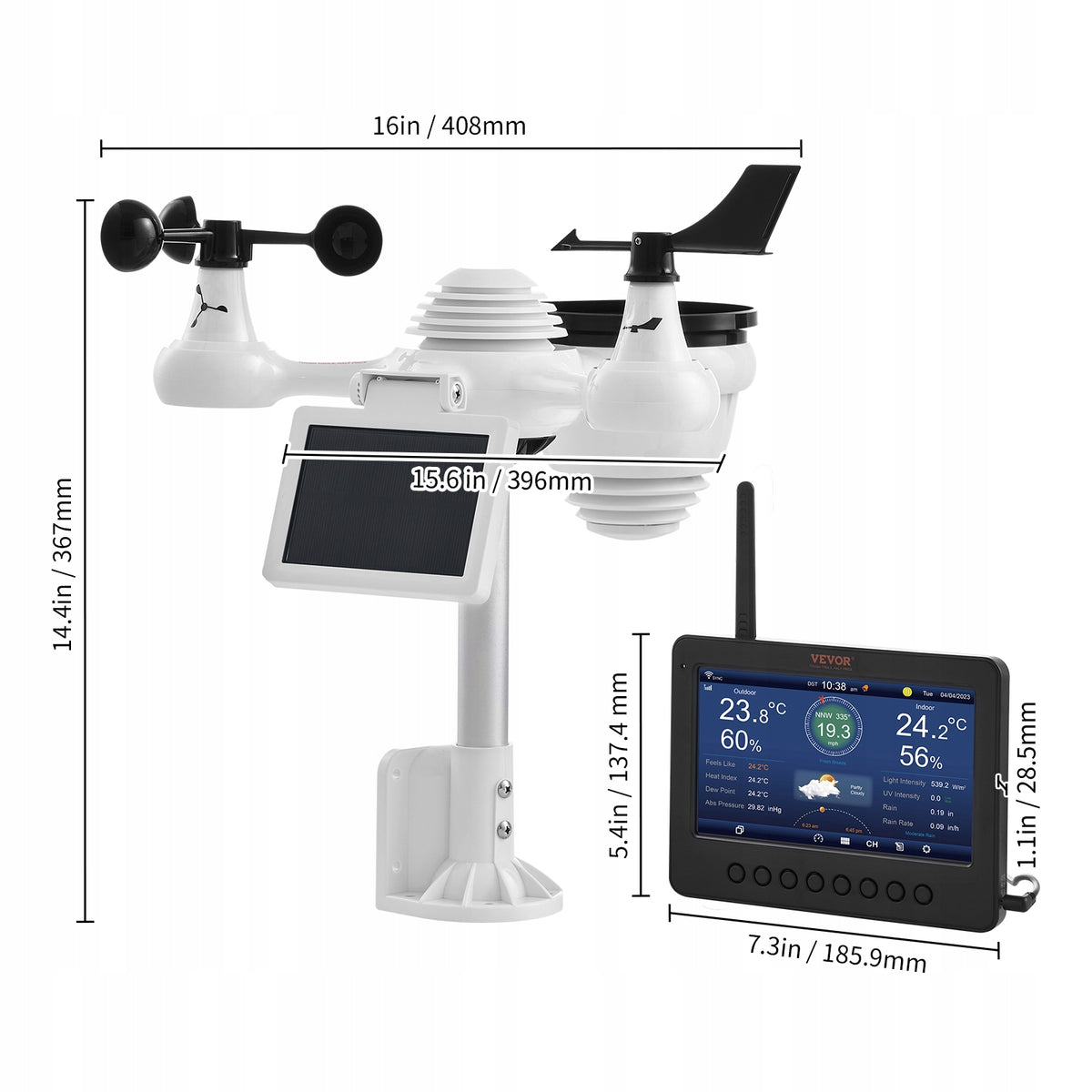 VEVOR WEATHER STATION 7-IN-1 WLAN TFT 7.3 INCH SOLAR POWERFUL TRANSMISSION