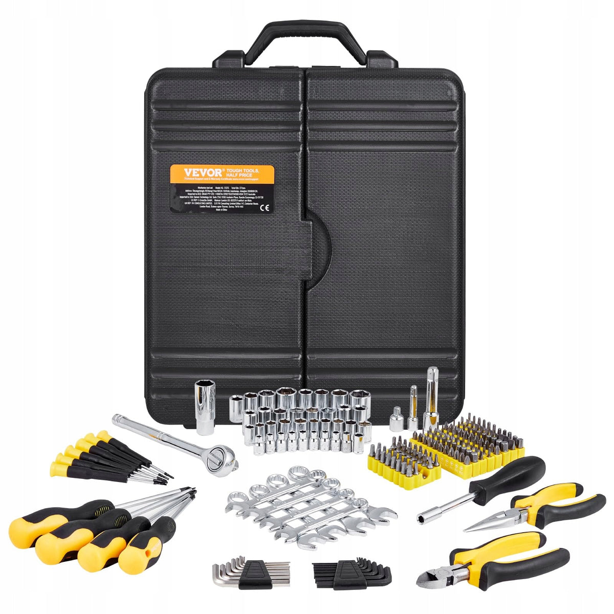 VEVOR 221-PIECE MECHANICAL TOOL SET 1/4 AND 3/8 INCH SOCKETS