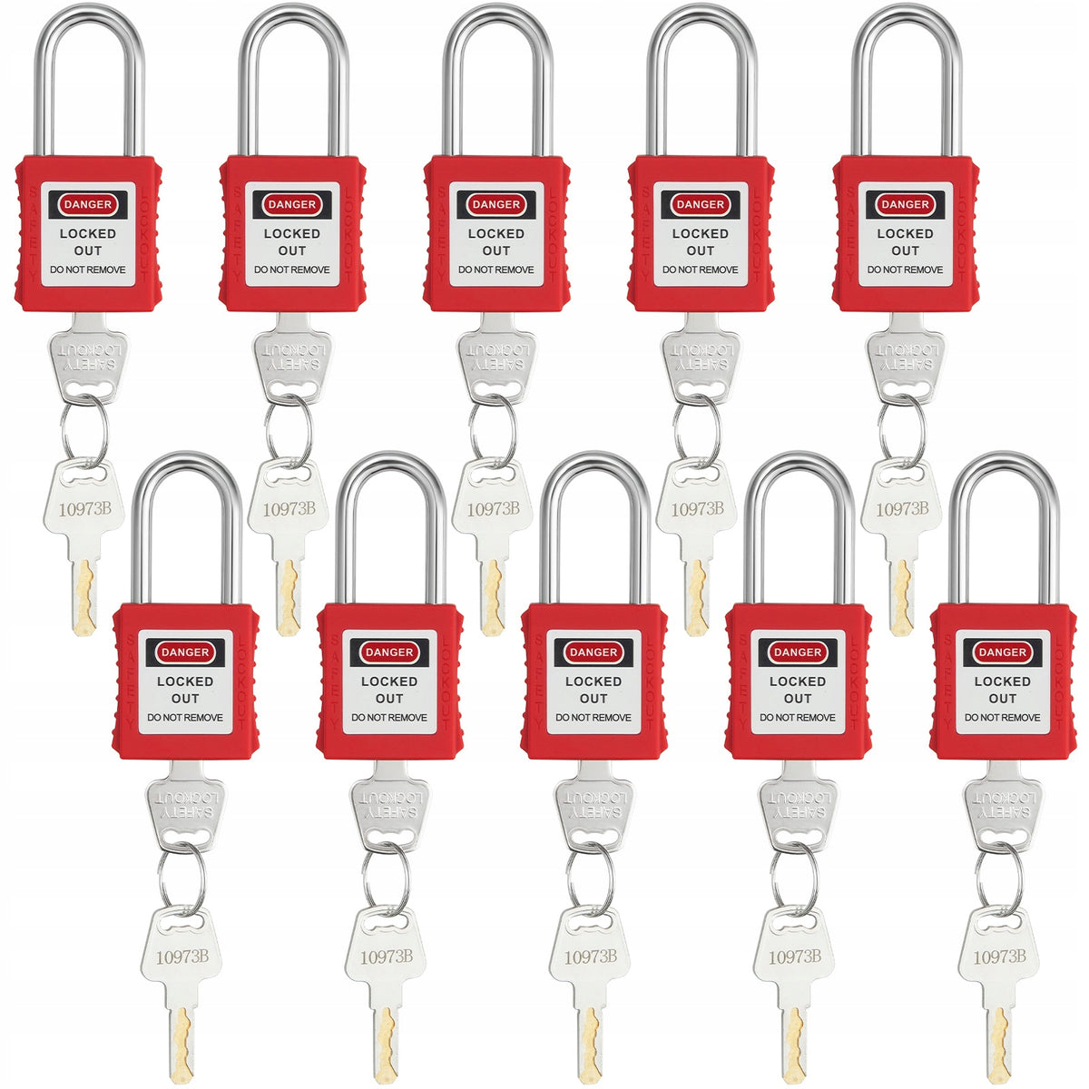 SET OF 10 RED VEVOR LOCKOUT TAGOUT SAFETY PADLOCKS