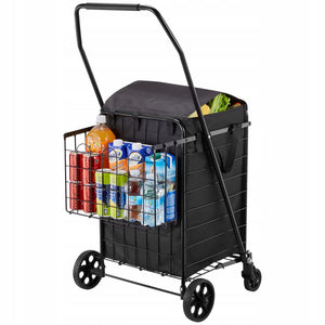 VEVOR FOLDABLE SHOPPING CART WITH TWO BASKETS WATERPROOF STRONG 45KG