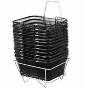 VEVOR HEAVY-DUTY BLACK METAL SHOPPING BASKETS, 12 PCS, WITH HANDLES AND STAND