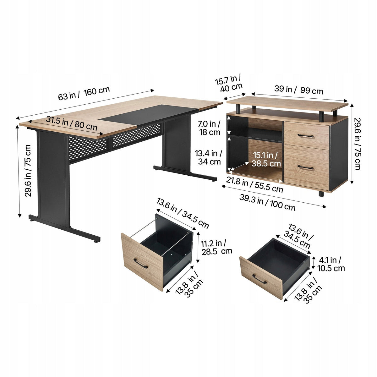 OFFICE DESK VEVOR L SHAPED LARGE DRAWERS STURDY MODERN