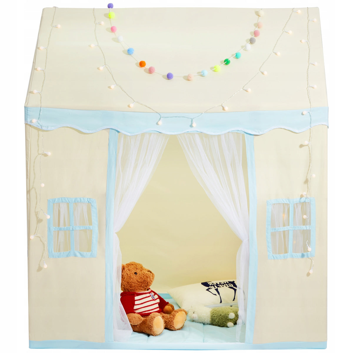 VEVOR KIDS PLAY TENT 1-5 YEARS OLD BEIGE STURDY WITH LIGHT AND MAT