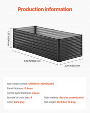 VEVOR 180X90X60 CM METAL RAISED GARDEN BED GALVANIZED SOLID PLANTER