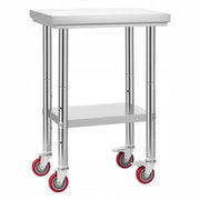 VEVOR STAINLESS STEEL WORK TABLE 61X45 CM ADJUSTABLE STURDY